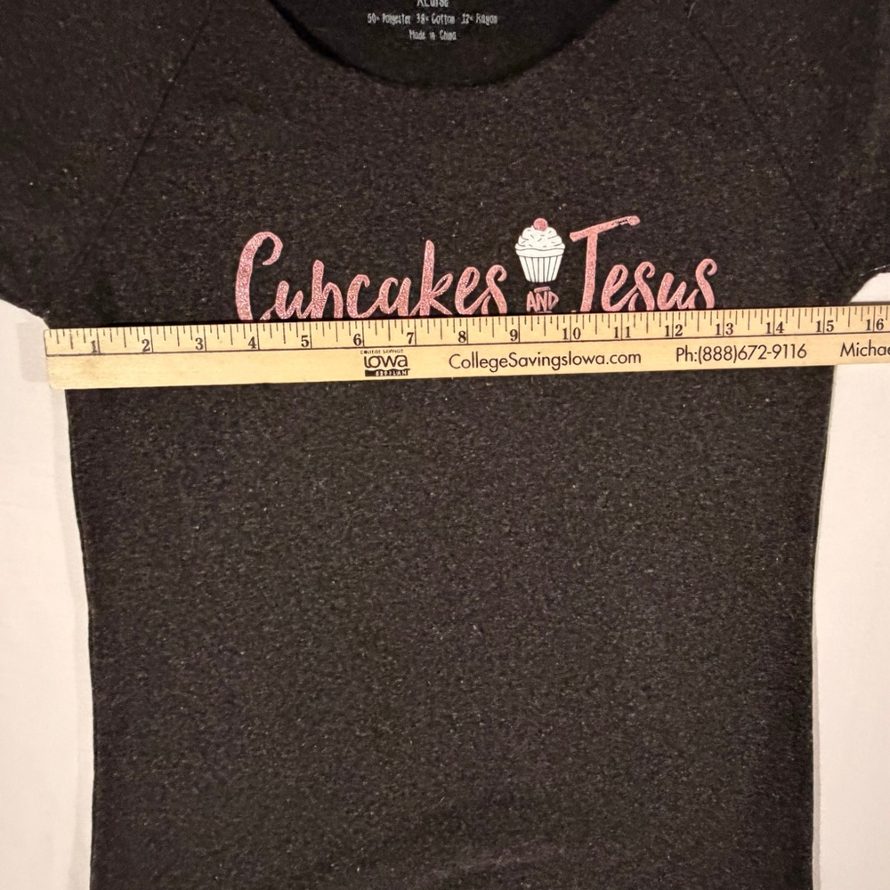 J. America Women XL Charcoal Gray Fleece T-Shirt Cupcakes and Jesus Glitter NWT - Picture 6 of 9